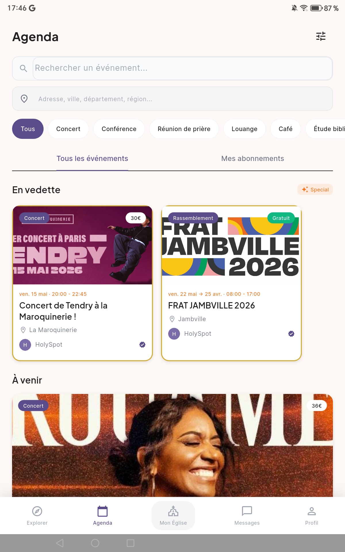 Agenda des événements chrétiens HolySpot