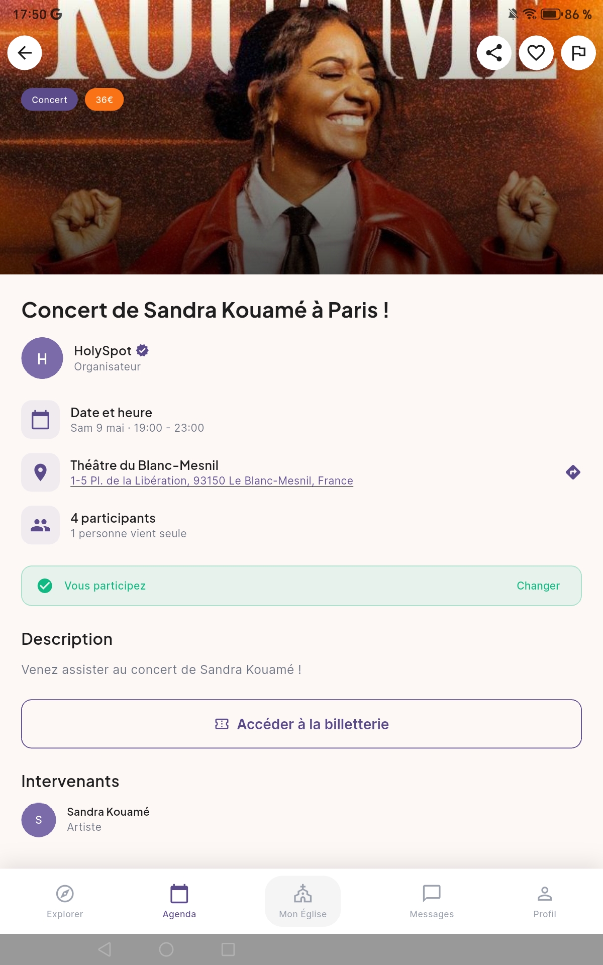 Fiche d'un concert chrétien sur HolySpot