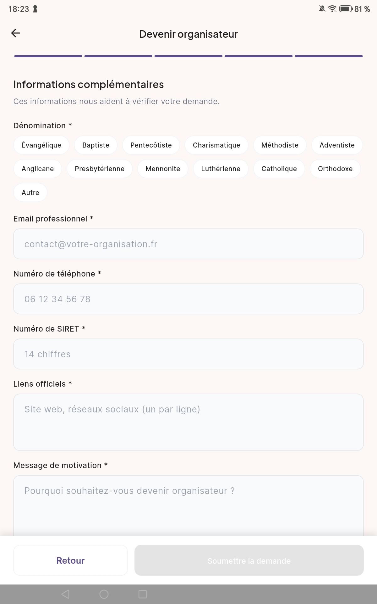 Étape de certification organisateur HolySpot